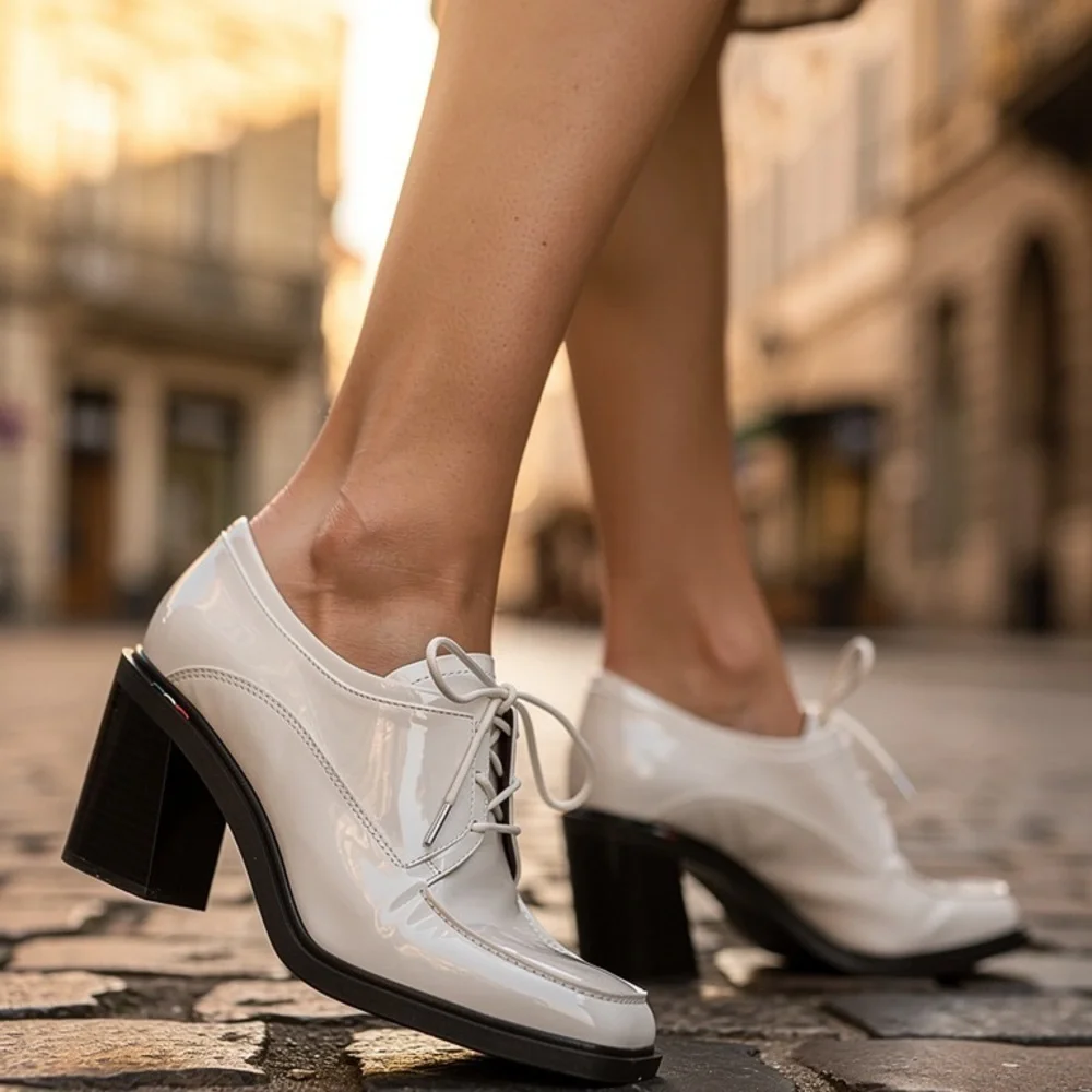 NEW Franco Sarto L-Preston White Heel Oxford Shoes 8M NIB